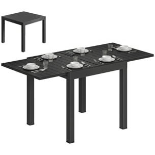Mesa de Jardín Extensible 80/160x80 cm, Mesa de Comedor Exterior Extensible Rectangular de Aluminio, con Superficie de Lamas de Efecto Madera, para 4-6 Personas, para Patio, Terraza, Negro