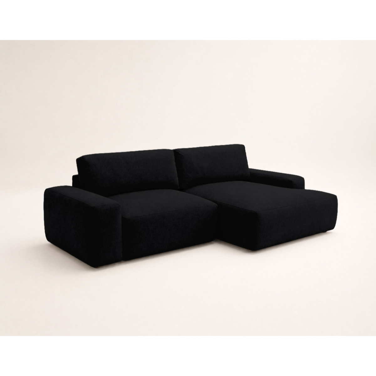 Tama - Canapé d'angle droit 4 places convertible avec coffre en tissu - Noir