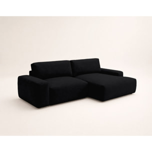 Tama - Canapé d'angle droit 4 places convertible avec coffre en tissu - Noir
