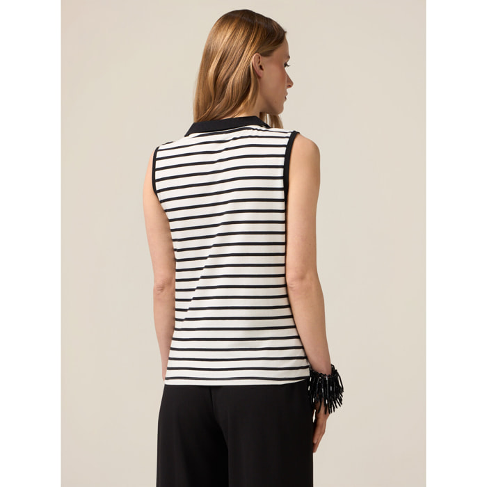 Oltre - Top polo a rayas - Blanco