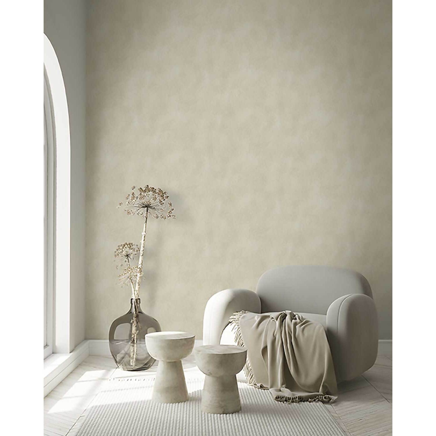 Papier peint uni effet enduit beige ivoire