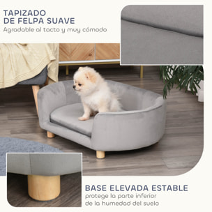 Sofá para Perros Pequeños, Cama para Perros Elevada con Patas de Madera, Cojín Desmontable y Funda Lavable, Carga 10 kg, 86x55x33 cm, Gris Claro
