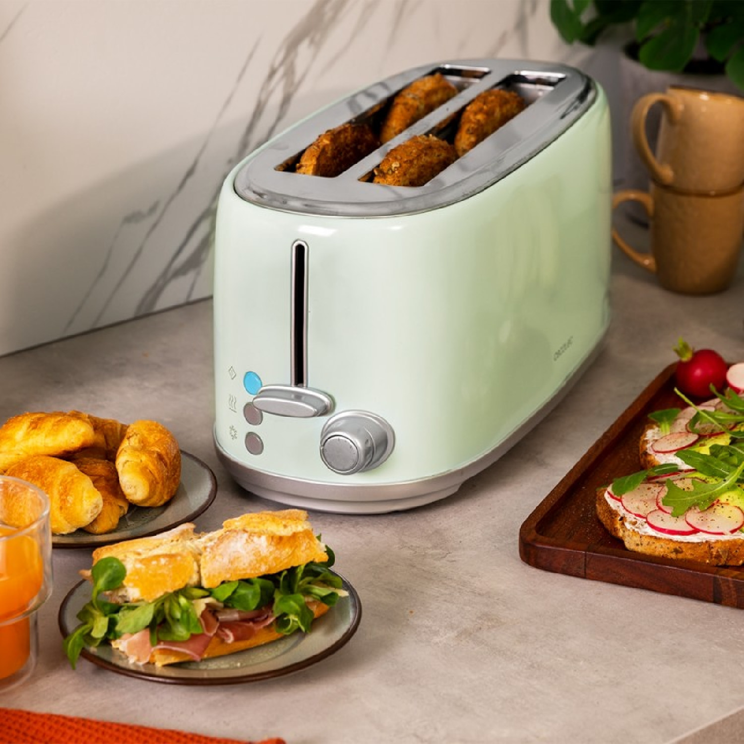 Cecotec Tostadora 4 Rebanadas Toast&Taste 1600 Retro Double Green. 1630 W 2 Ranu