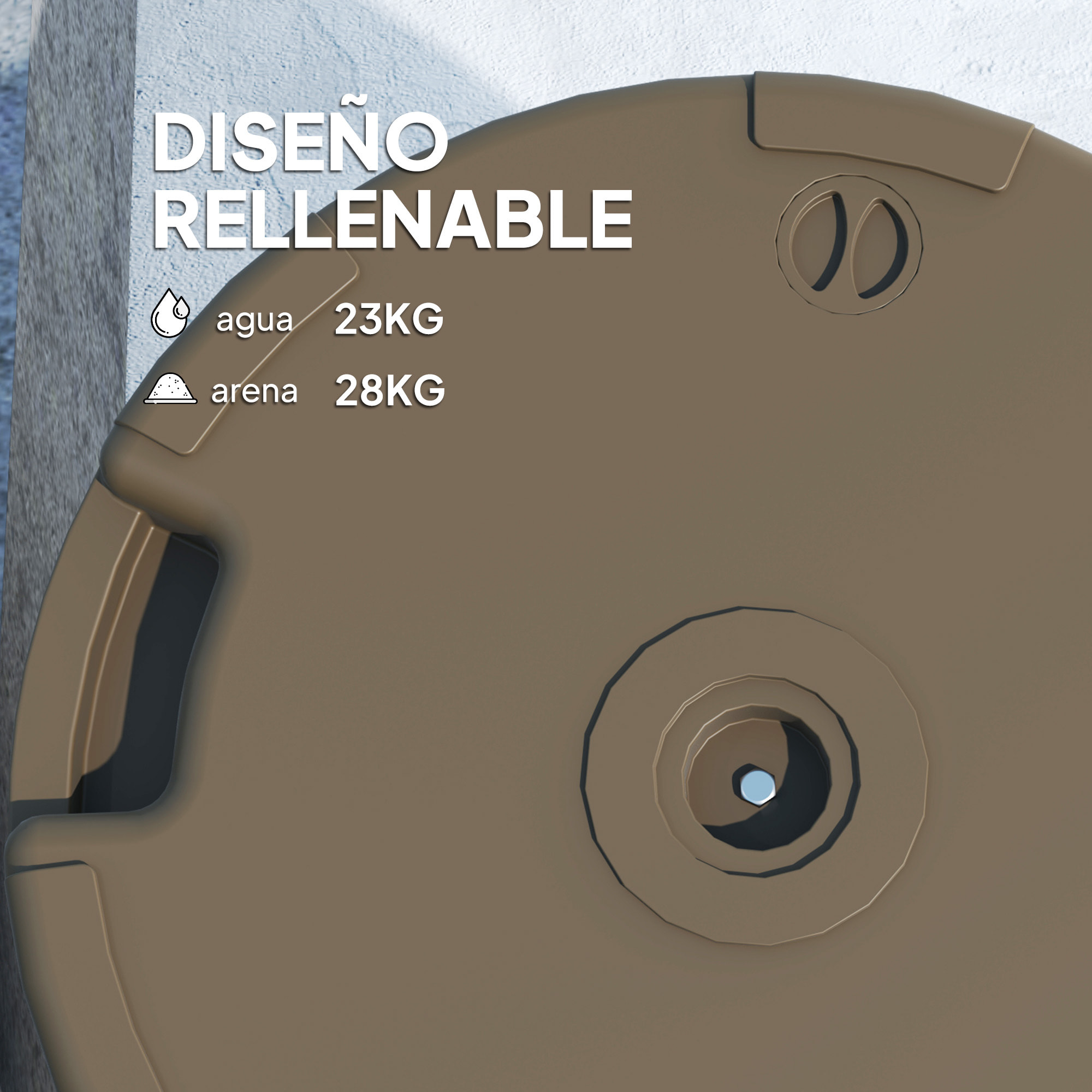 Base para Sombrilla Redonda Soporte para Parasol Pie para Sombrilla Rellenable con Agua 23L o Arena 28kg para Jardín Terraza Marrón