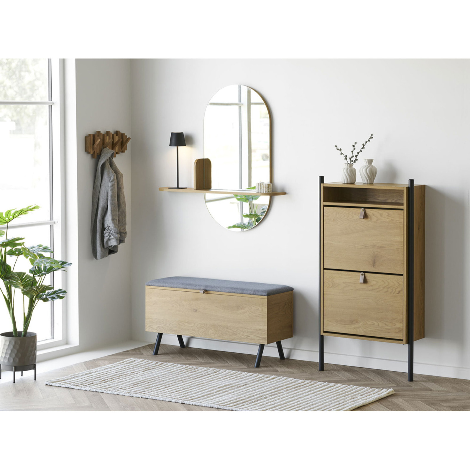 Scarpiera Barco in effetto rovere con struttura in acciaio 62x26x118 cm
