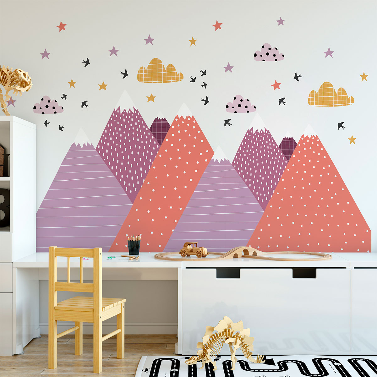 Stickers muraux enfants - Décoration chambre bébé - Autocollant Sticker mural géant enfant montagnes scandinaves JUMANKA