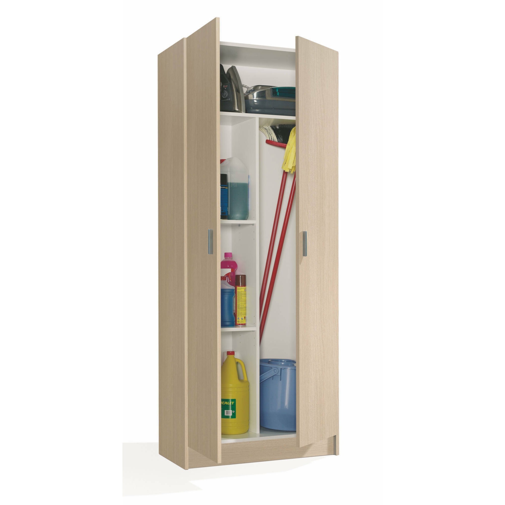 Armadio multiuso Charleston, Mobile portascope a 2 ante, Scarpiera con ripiani, Guardaroba portascope, cm73x37h180, Rovere