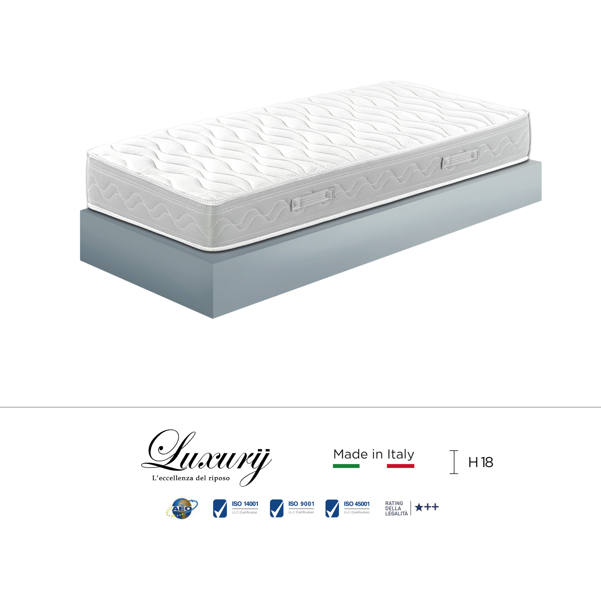 "Ischia" H18 cm 90x200 guanciale Memory OMAGGIO 1cm memory foam