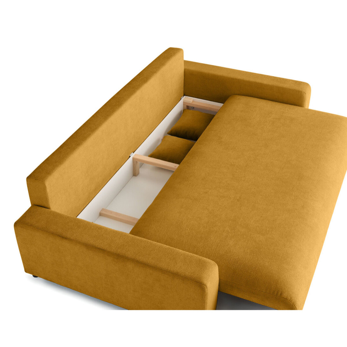 Pivoine - canapé droit 3 places - convertible avec coffre - en velours texturé - Jaune