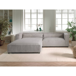 Ela - canapé d'angle gauche 4 places - en velours côtelé - style contemporain - Gris clair