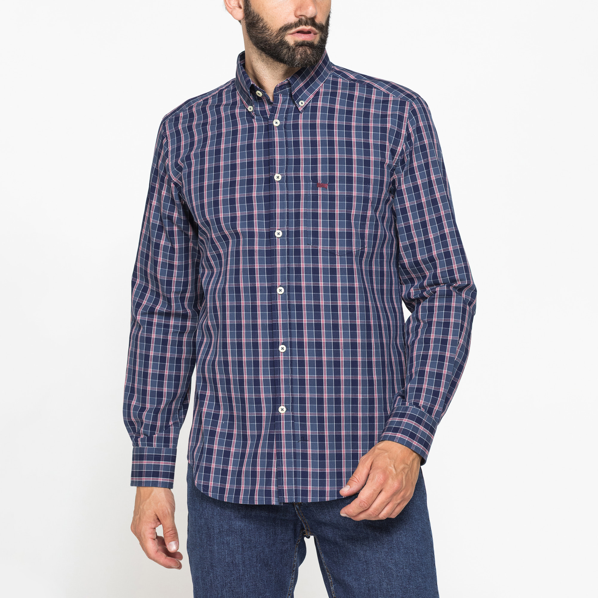 CAMICIA FANTASIA TINTO FILO CON COLLO BUTTON-DOWN