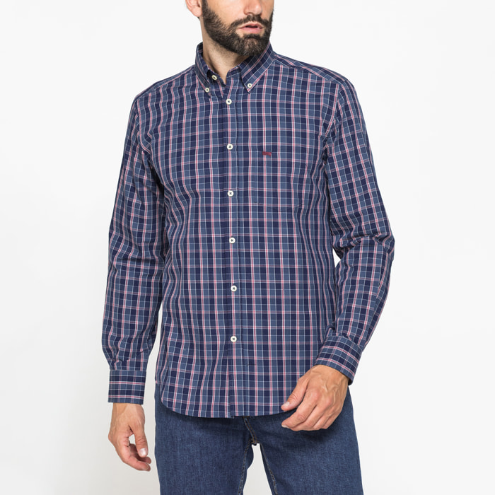 CAMICIA FANTASIA TINTO FILO CON COLLO BUTTON-DOWN