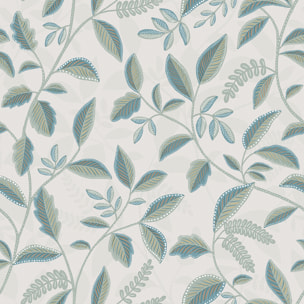 Papier peint feuillage stylisé bleu canard et or