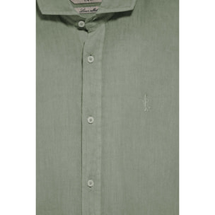 Camicia vede militare in lino tinta in capo con ricamo Rigby Go