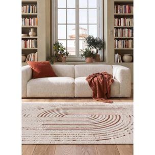 CANDELA Alfombra pelo corto geométrica con relieve crema y terracota, varias medidas disponibles