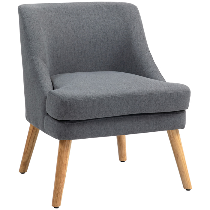 Fauteuil lounge design scandinave pieds effilés bois massif hévéa revêtement tissu polyester aspect lin gris