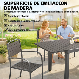Outsunny Conjunto de Mesa y Sillas Jardín de 9 Piezas, Muebles Jardín Exterior con Mesa Extensible 150 a 225 cm, Estructura de Aluminio, 8 Sillas Apilables, Tablero de Lamas de Madera Plástica, Gris