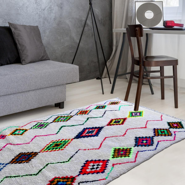 Authentique tapis berbère fait à la main en laine motif ethnic KIBA