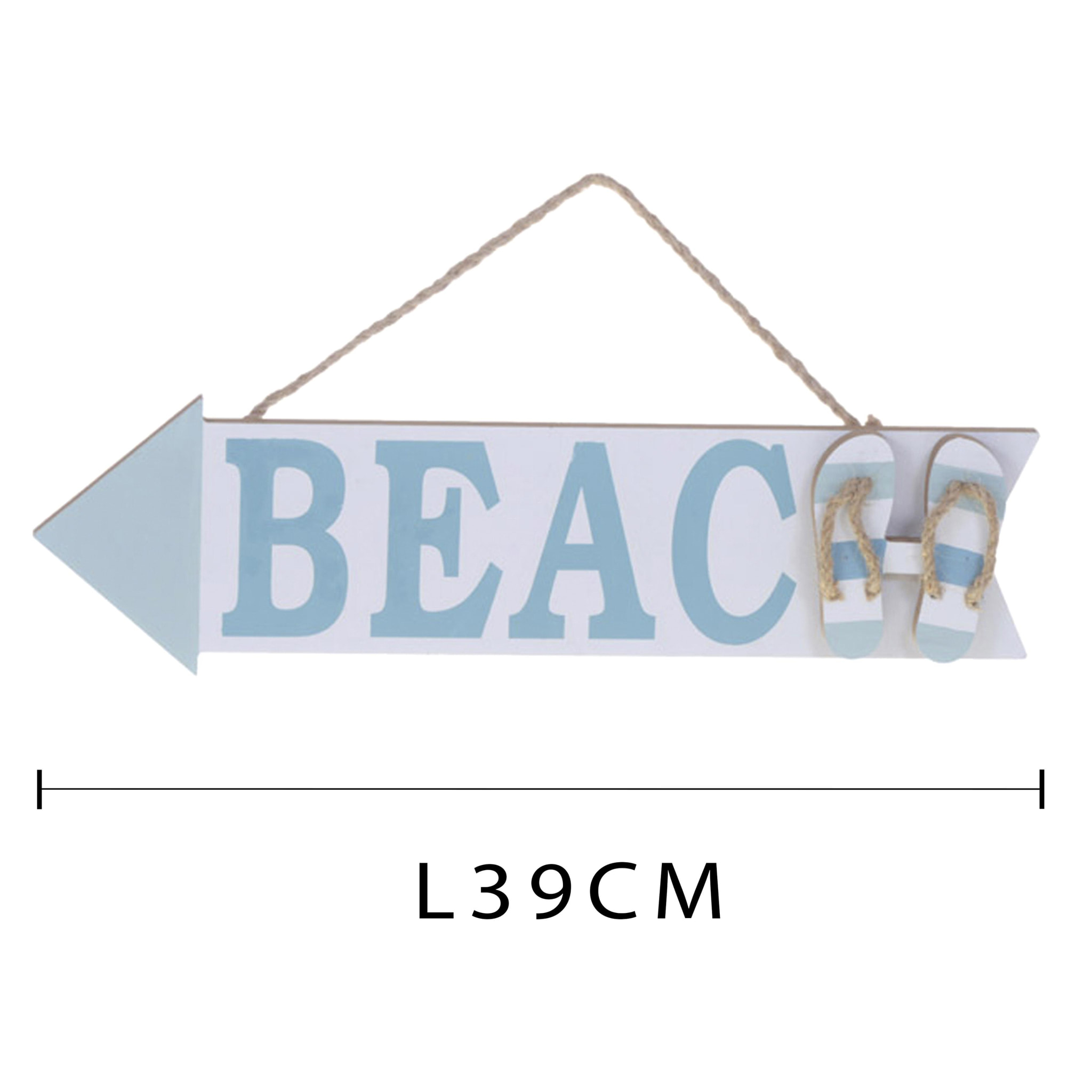 Cartello A Forma Di Freccia Con Scritta "Beach". Larghezza 39 Cm - Pezzi 3 - 39X11X2cm - Colore: Blu - Bianchi Dino - Marina, Decori Tema Marino