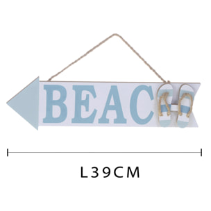 Cartello A Forma Di Freccia Con Scritta "Beach". Larghezza 39 Cm - Pezzi 3 - 39X11X2cm - Colore: Blu - Bianchi Dino - Marina, Decori Tema Marino