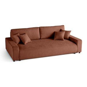 Pivoine - canapé droit 3 places - convertible avec coffre - en velours texturé - Terracotta