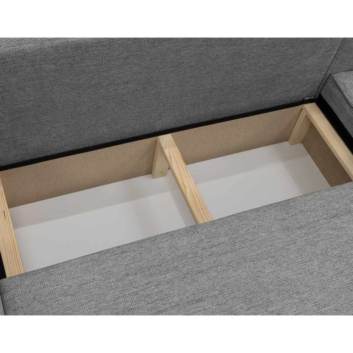 Cezanne - Canapé panoramique en U 7 places convertible avec coffre en tissu texturé - Gris