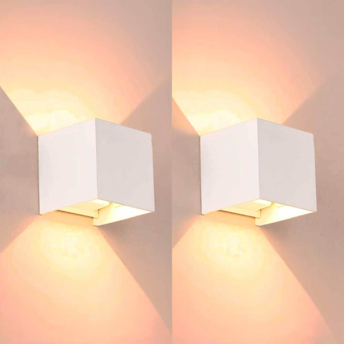 FORLIGHT Axis Square - 2 Apliques de pared Iluminación LED Exterior para Terrazas, Jardines y Balcones ON/OFF 3000K en Color Blanco