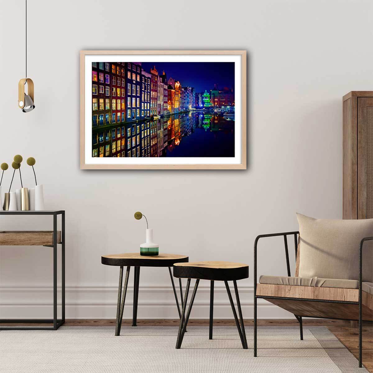 Affiche Fenêtre d'Amsterdam Affiche + cadre en bois - Chêne