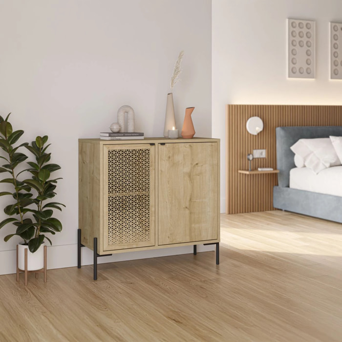 Cómoda de 2 puertas y diseño cannage moderno en roble y negro 83,6x80,3 cm Koivu Roble Negro
