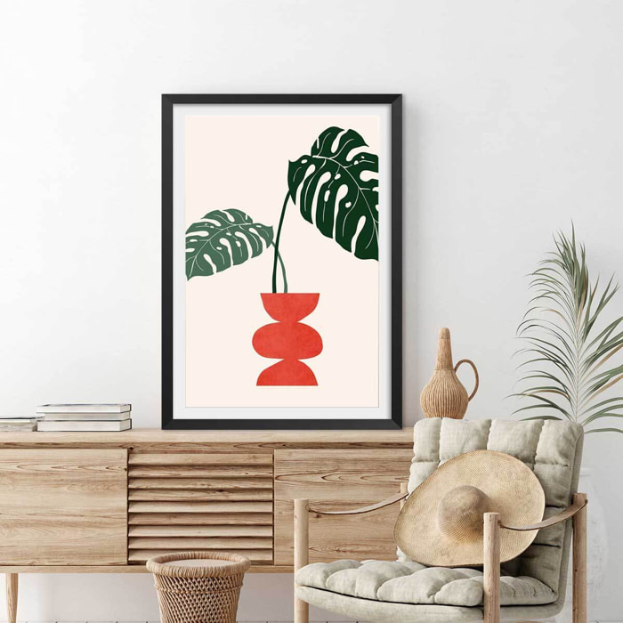 Affiche fleurs Deco vase monstera Affiche + cadre en bois - Noir