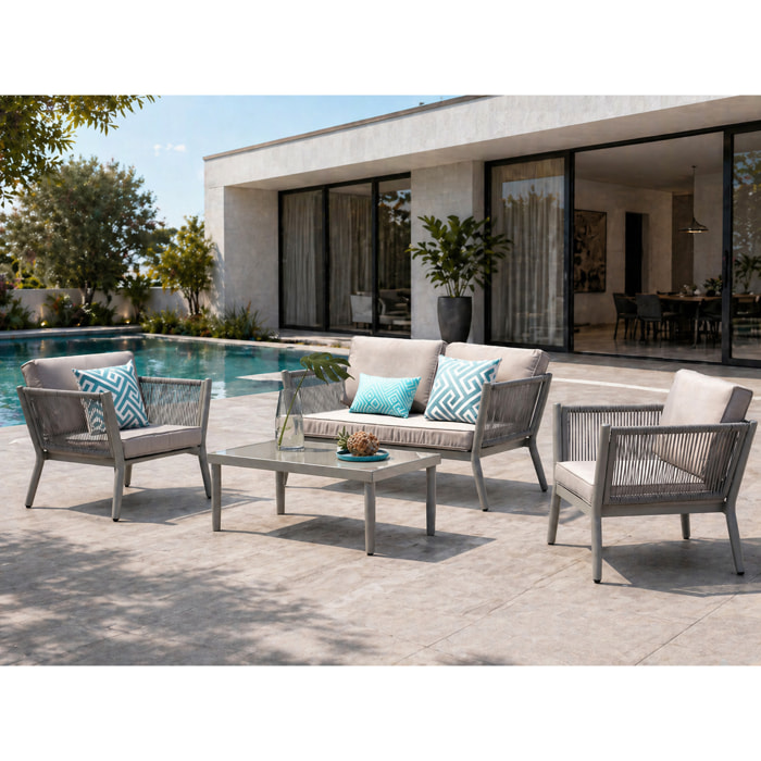 Salon jardin alu et corde gris clair AMINATA