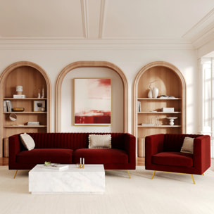 Fauteuil en velours bordeaux et pieds en métal doré - Gatsby