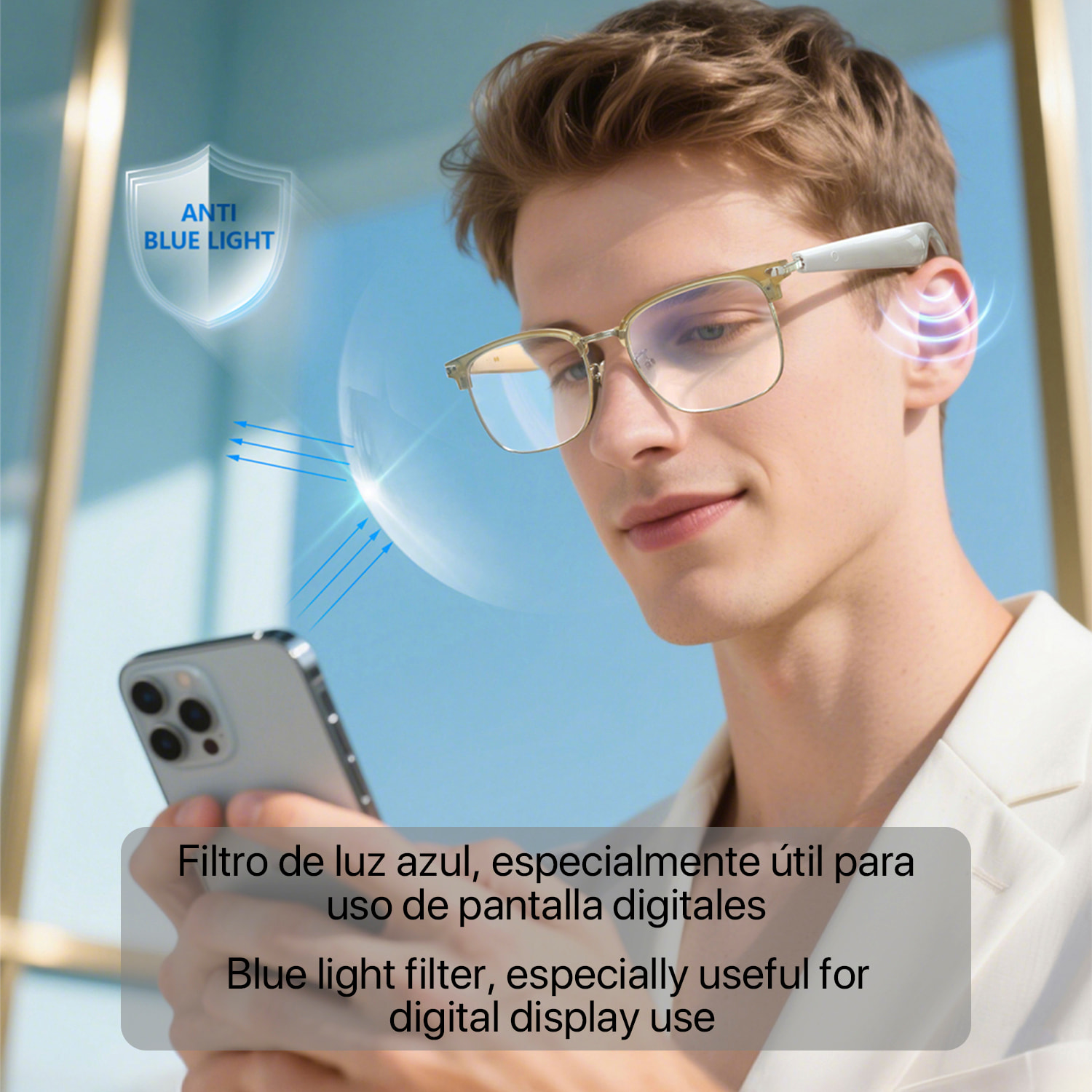 Gafas AI GY-600, traducción de +100 idiomas, asistente inteligente y reproducción de música.