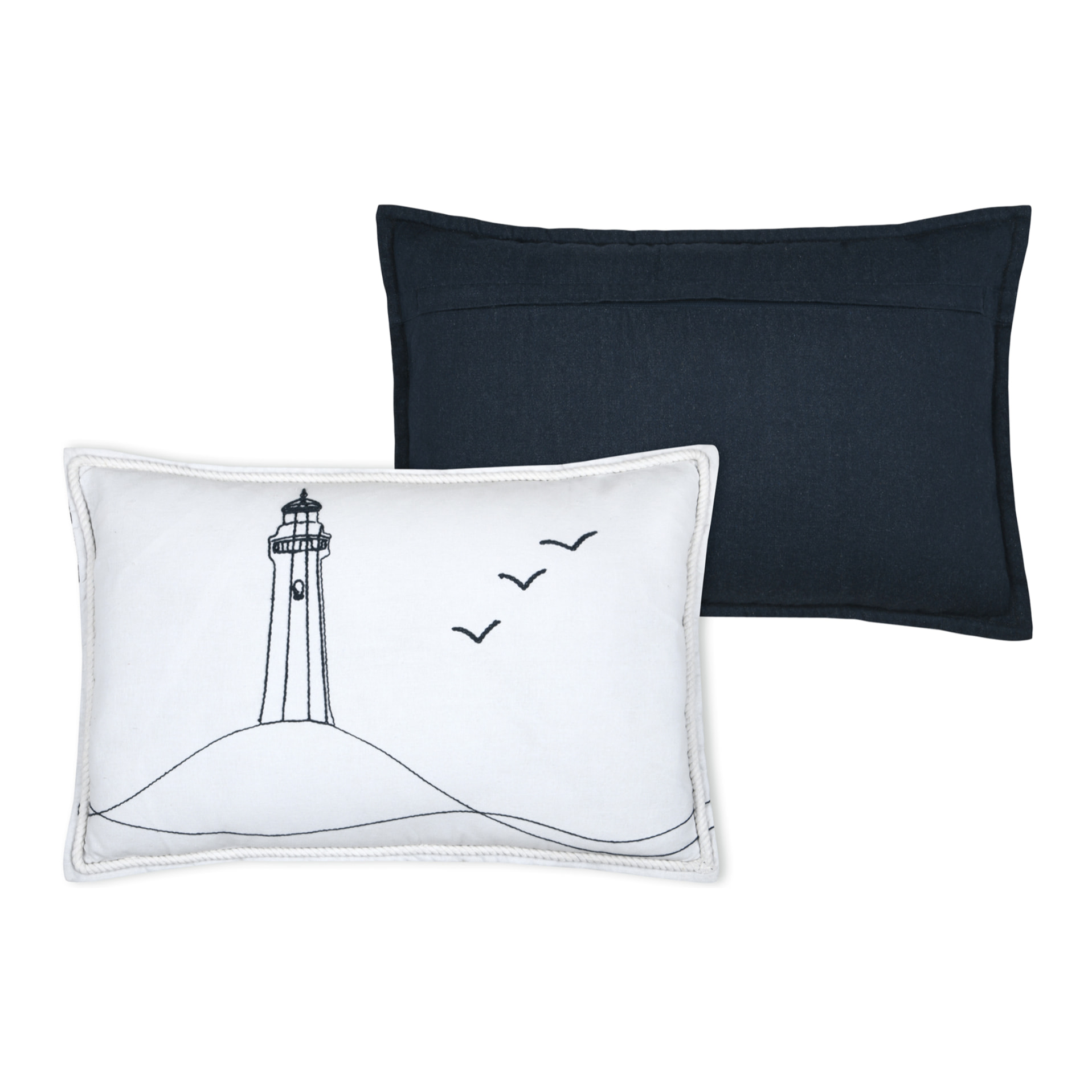 Coussin polycoton brodé style bord de mer - Blanc