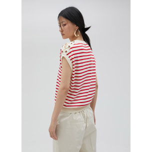 Top a righe con occhielli