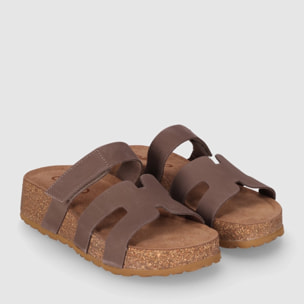 Sandalias de Serraje - Marron - Tacón: Bajo