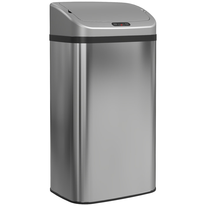 Cubo de Basura Cocina Automático 48 L, Papelera de Cocina de Acero Inoxidable, Sensor Infrarrojo, Cierre Automático, Antihuellas, para Dormitorio, Oficina, Plata
