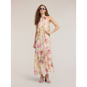 Motivi - Vestido largo de gasa con estampado - Beige