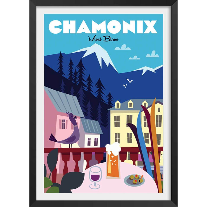 Affiche Chamonix Mont Blanc Affiche sous cadre noir