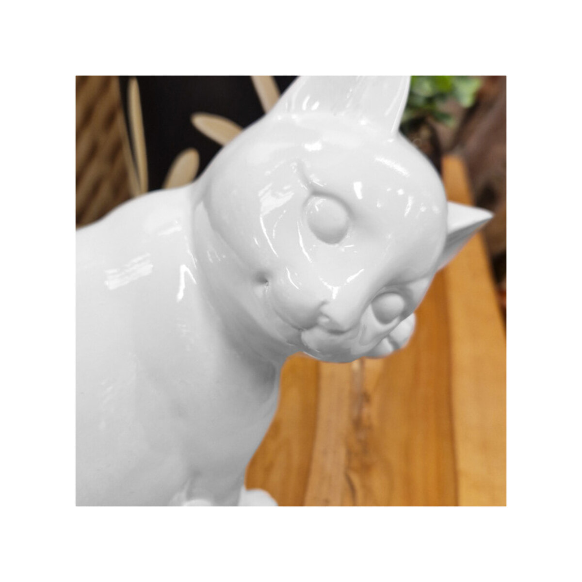 Statuette chat résine blanche H23cm - NALA