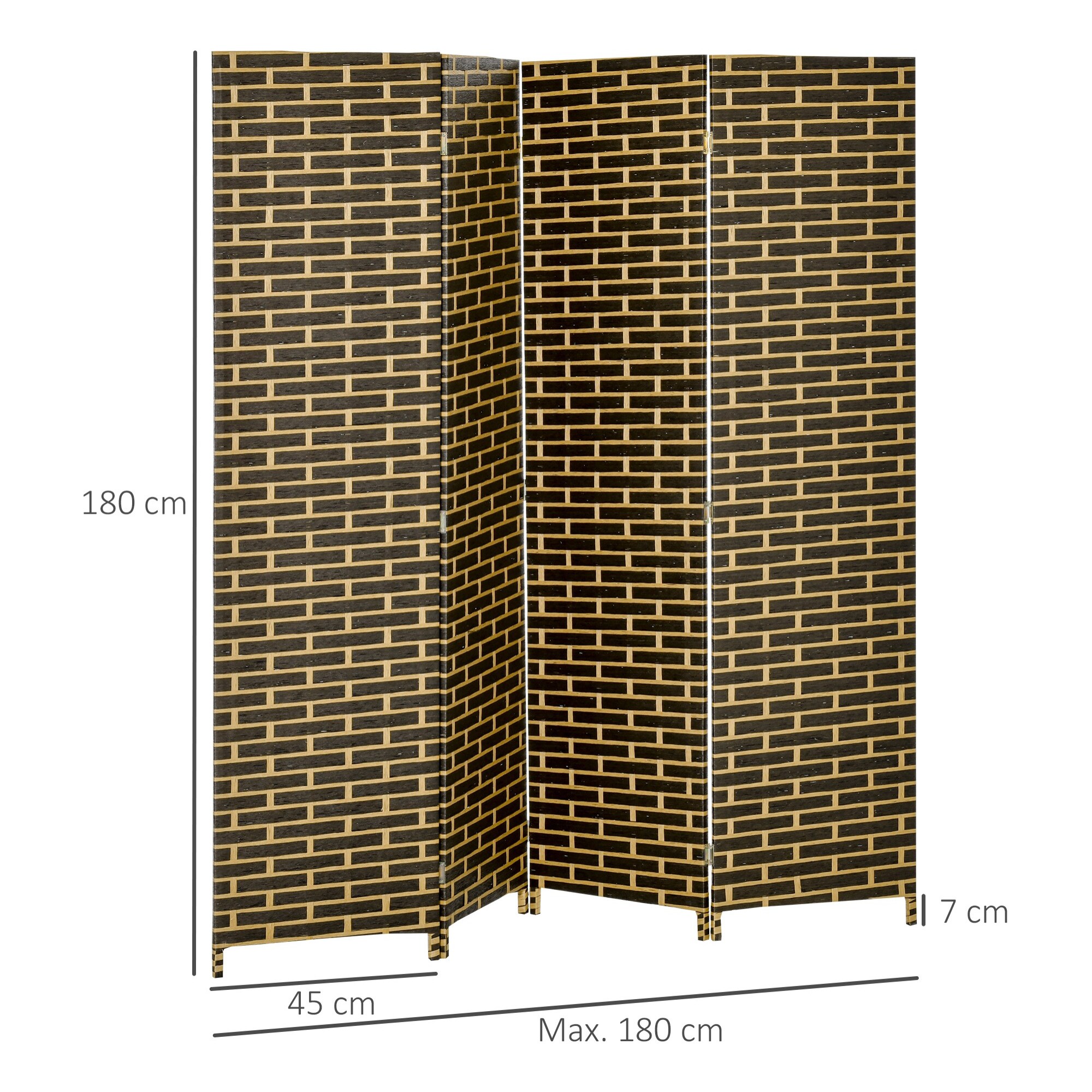 Paravent intérieur 4 panneaux pliables séparateur de pièce bois de peuplier fibres de papier tressée chocolat paille