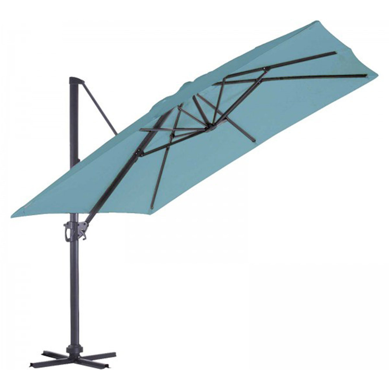 Parasol en Aluminium à Pied Déporté de 3 x 3 m - Bleu Pétrole