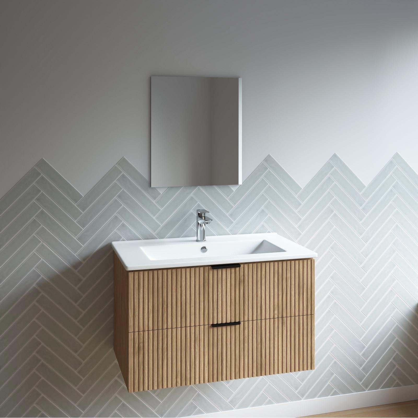 Meuble salle de bain simple vasque 60cm bois MDF ondulé