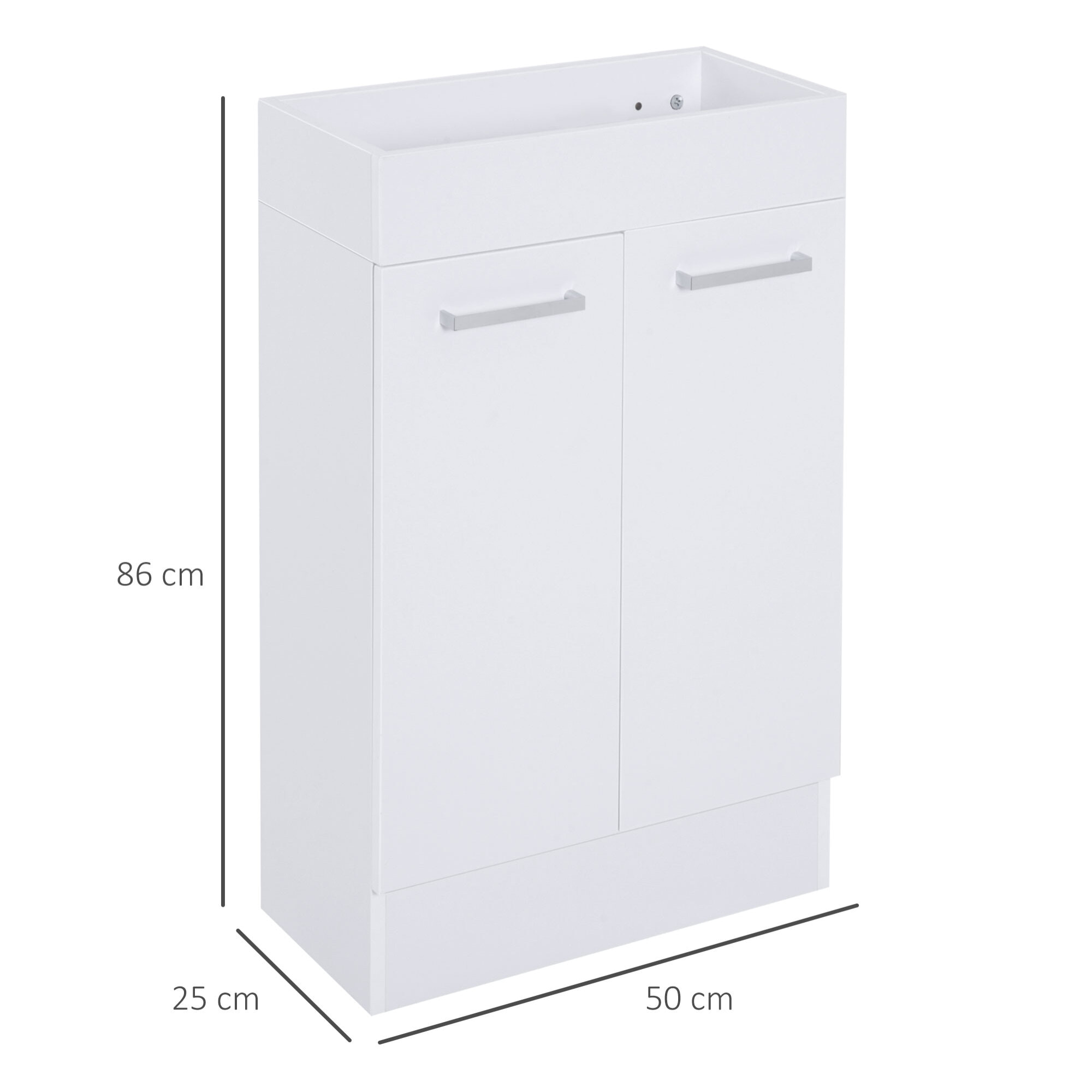 Mueble de Baño con Lavabo Cerámico Armario de Baño Bajo Lavabo con 2 Puertas Estilo Moderno Carga 50 kg 50x86x25 cm Blanco