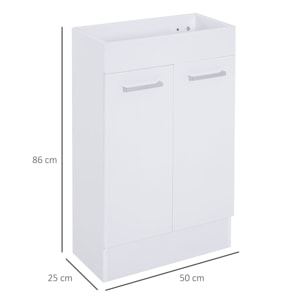 Mueble de Baño con Lavabo Cerámico Armario de Baño Bajo Lavabo con 2 Puertas Estilo Moderno Carga 50 kg 50x86x25 cm Blanco