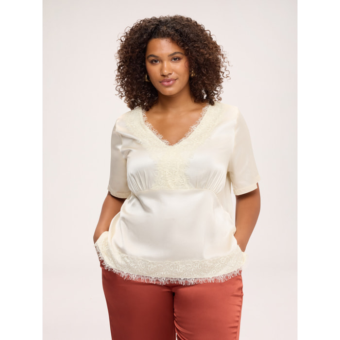 Fiorella Rubino - Blusa in raso con dettagli in pizzo - Bianco