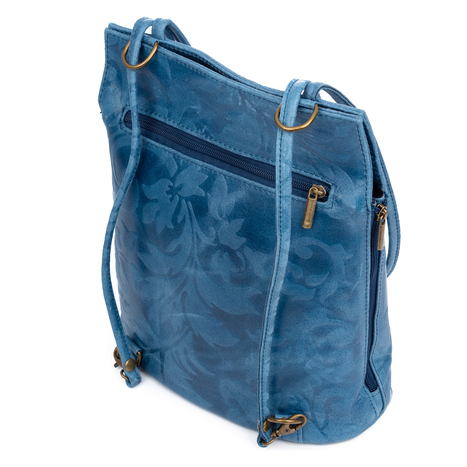 Archi borsa a spalla donna. Pelle autentica finitura scamosciata incisa fiori.