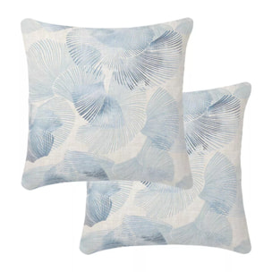 Taie d'oreiller lin & coton lavé 130 g/m² imprimé beige bleu Vagues indigo