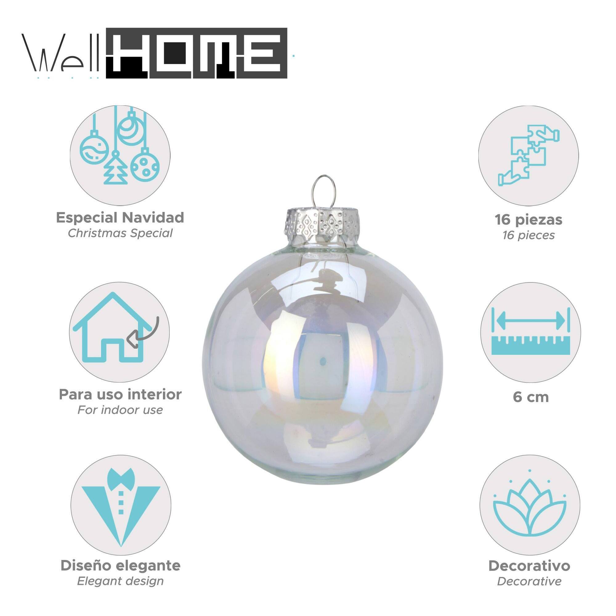 juego de 16 bolas de navidad color iridiscente - brillantes