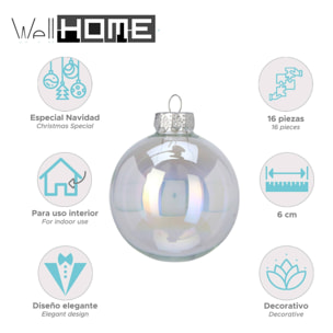 juego de 16 bolas de navidad color iridiscente - brillantes